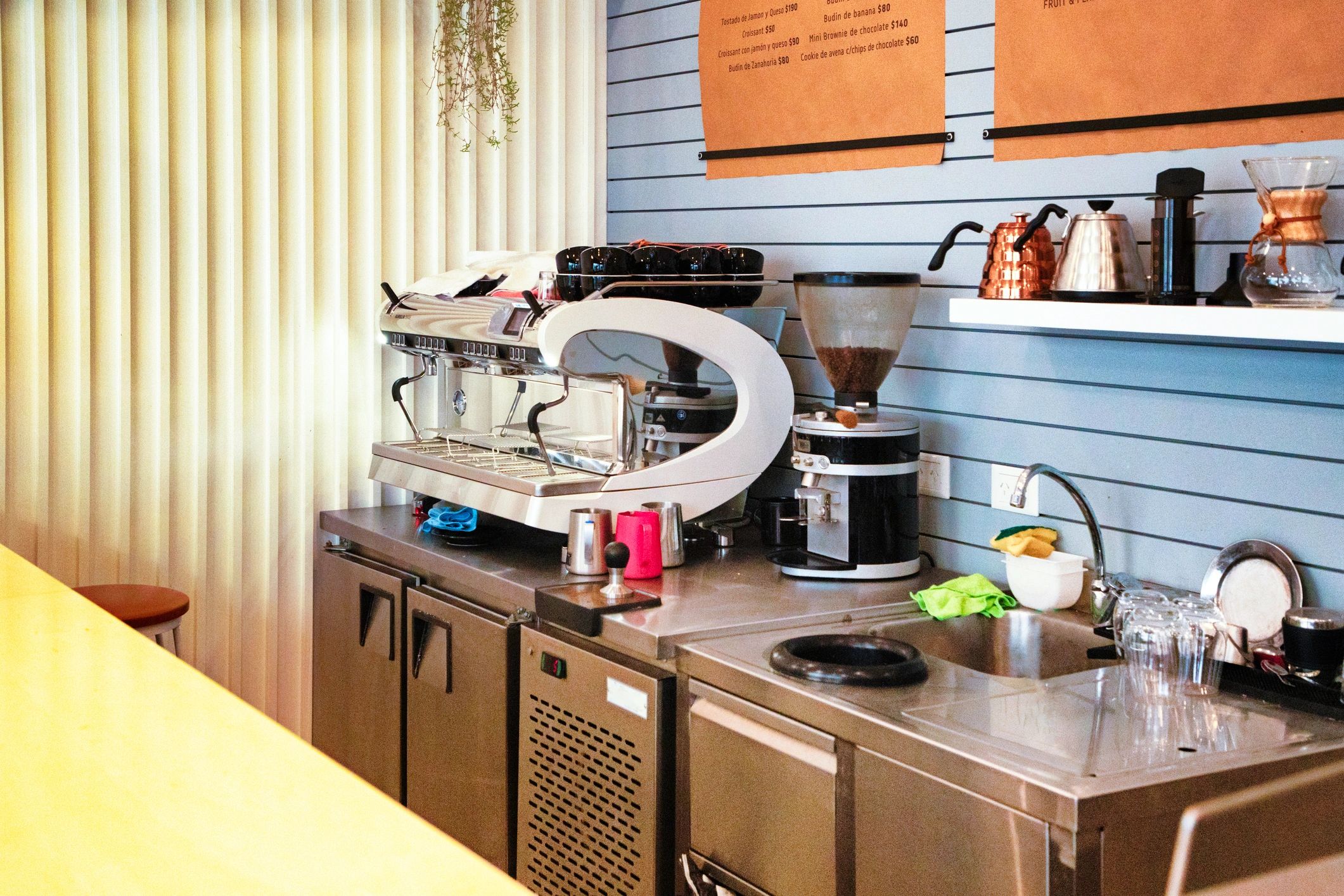 Coffee equipment and counter inside a cafe